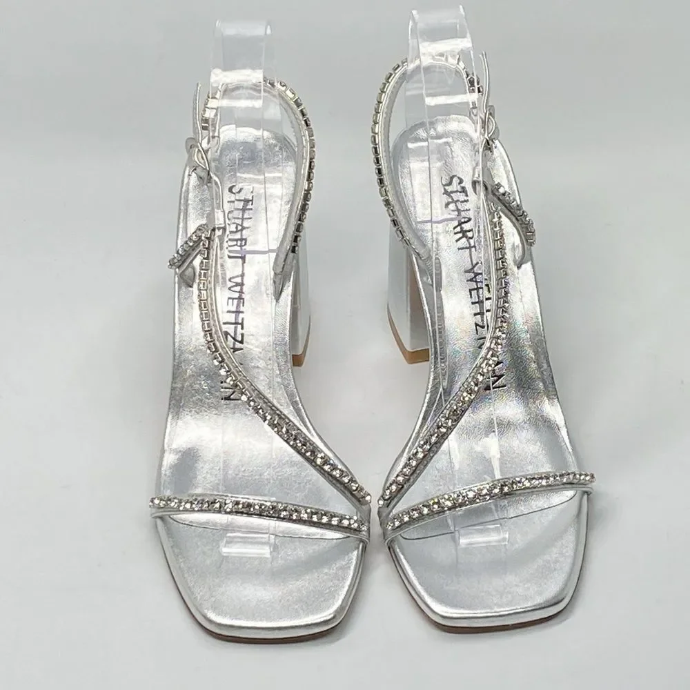 Stuart Weitzman Embellished Metallic Leather Sandals size 6